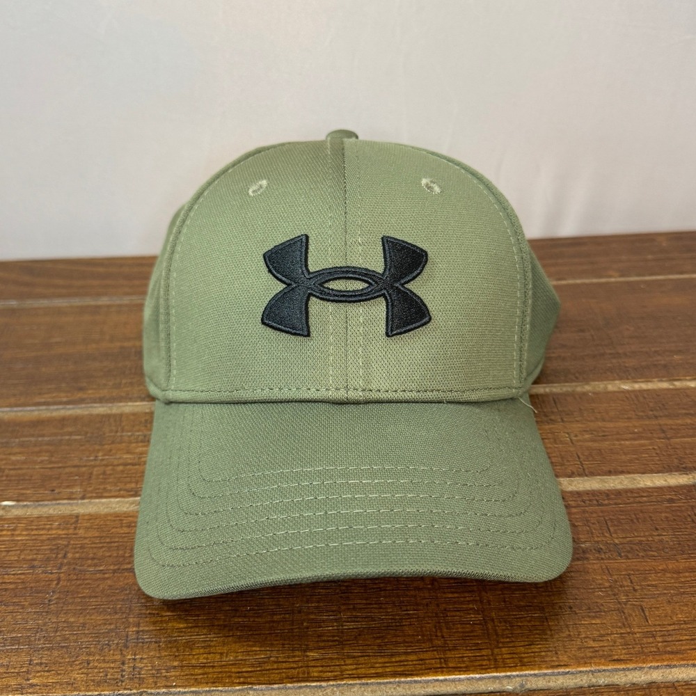 Under Armour Olive Green Baseball Cap Mens Small Medium Black Logo‎ Fitted